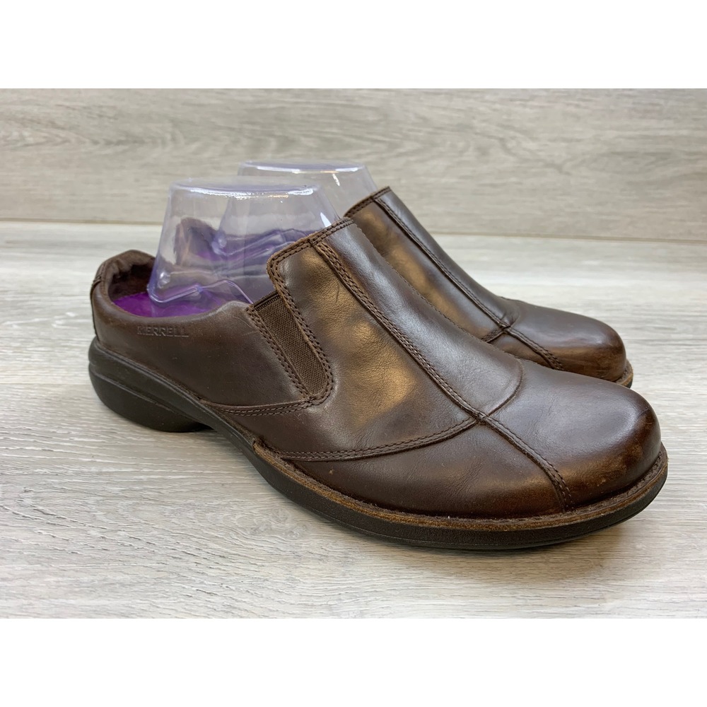 Merrell Bracken Brown Leather Slip On Loafers Shoes Women's 9 Trail Shoes